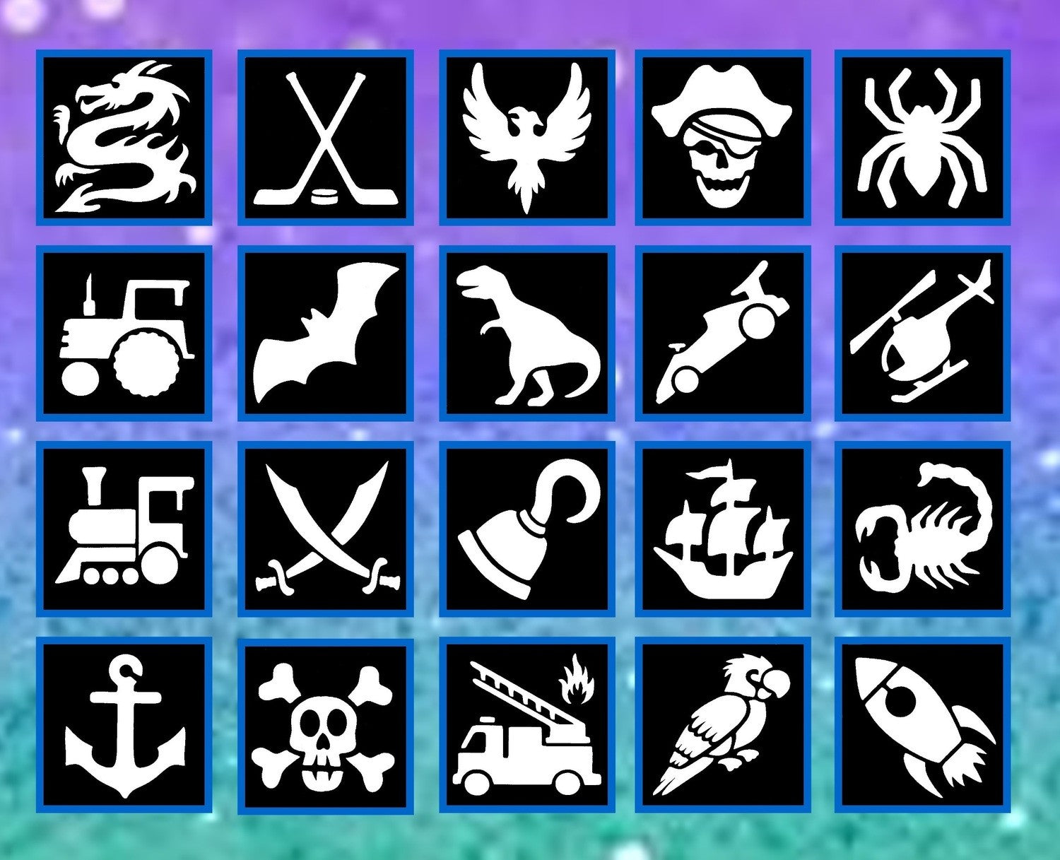 Boy Stencil Pack – Adventure-Inspired Glitter Tattoo Designs