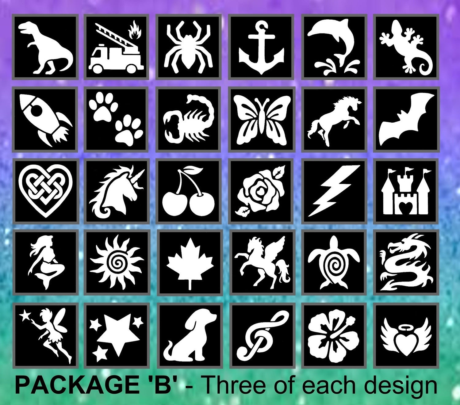 Bulk Stencil Package B – 3 of Each Design (Variety Pack)