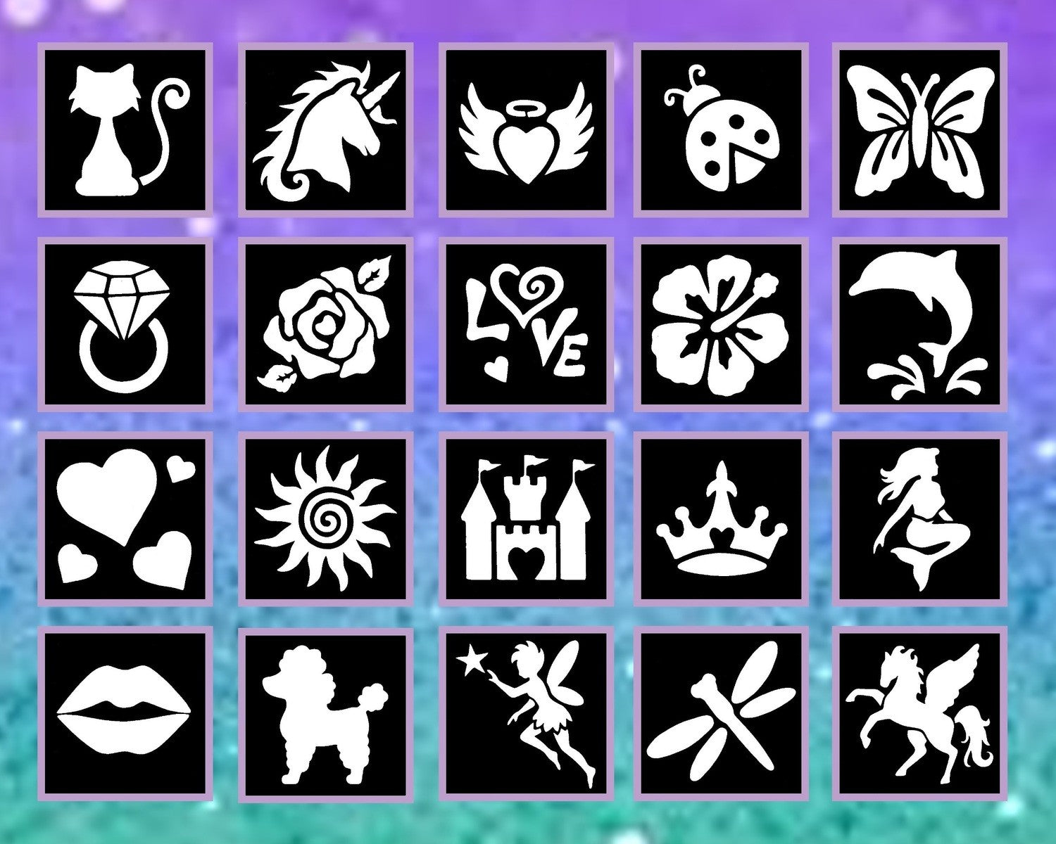 Girl Stencil Pack – Fun & Magical Glitter Tattoo Designs